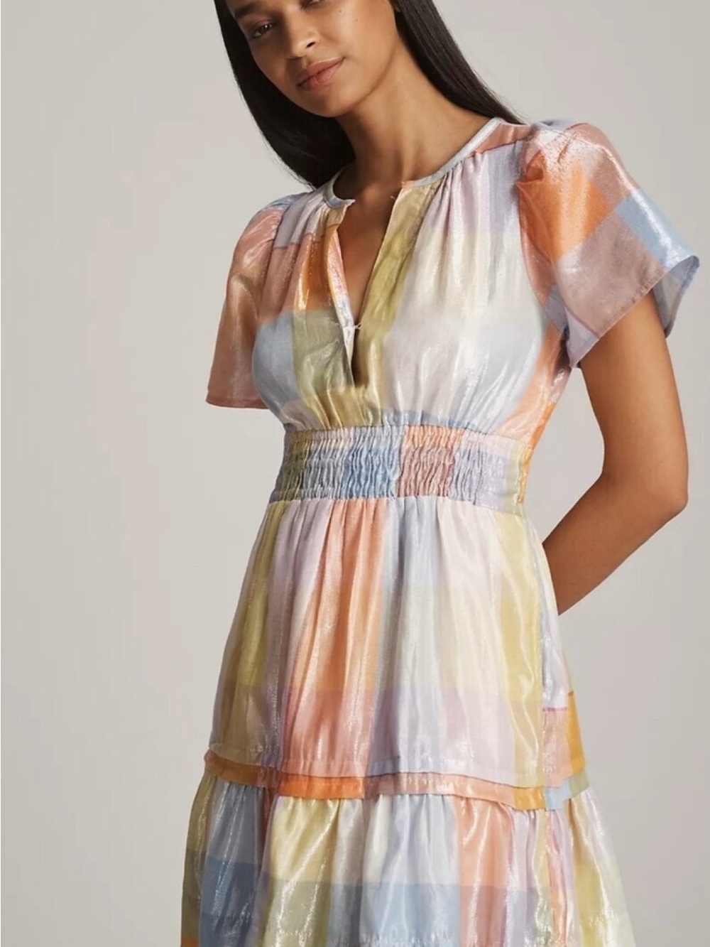 Anthropologie Somerset Metallic Multi-Color Short Sleeve Mini Dress, Size L